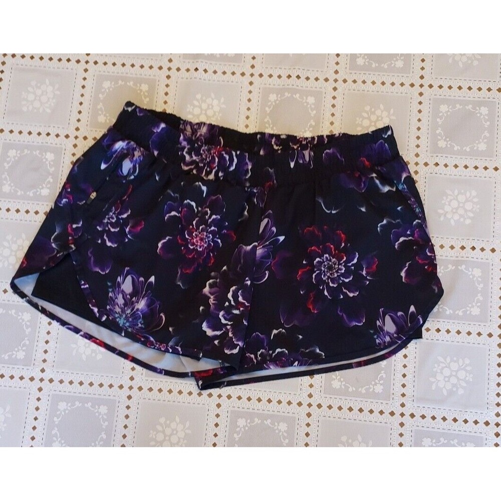 Women’s Avia Shorts Stretch Black Floral 2 Layer Active Running Size XXL 20